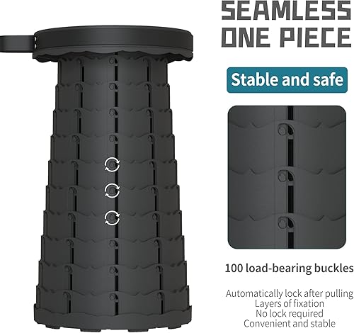 Miniatura 6 de ALEVMOOM Taburete plegable con cojín, capacidad de 440 libras, altura ajustable, taburete plegable telescópico portátil, para acampar al aire libre,