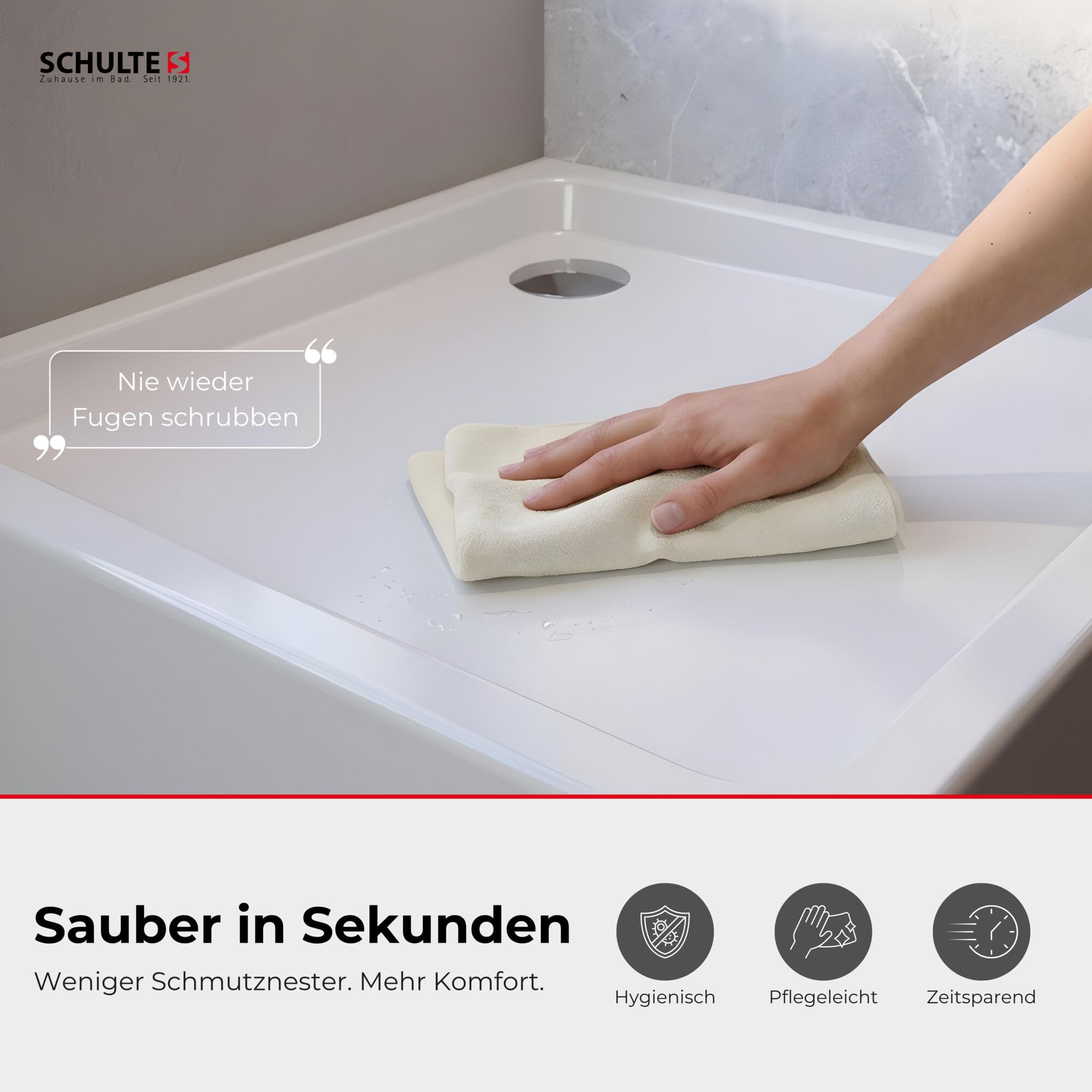 Schulte Duschwanne Adria 90x90 cm | Sanitäracryl, inkl. Wannenträger, inkl. Ablaufgarnitur, pflegeleicht, alterungsbeständig