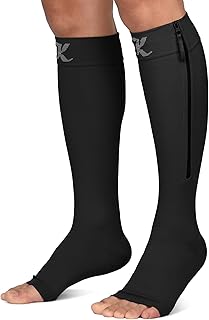 KEKING® Zipper Compression Socks Firm Support for Men Women, Open Toe, 20-30 mmHg Knee High Zipper Compression Stockings with Wide Calf - Varicose Veins, DVT,Shin Splints, Edema,Sports Black XX-Large