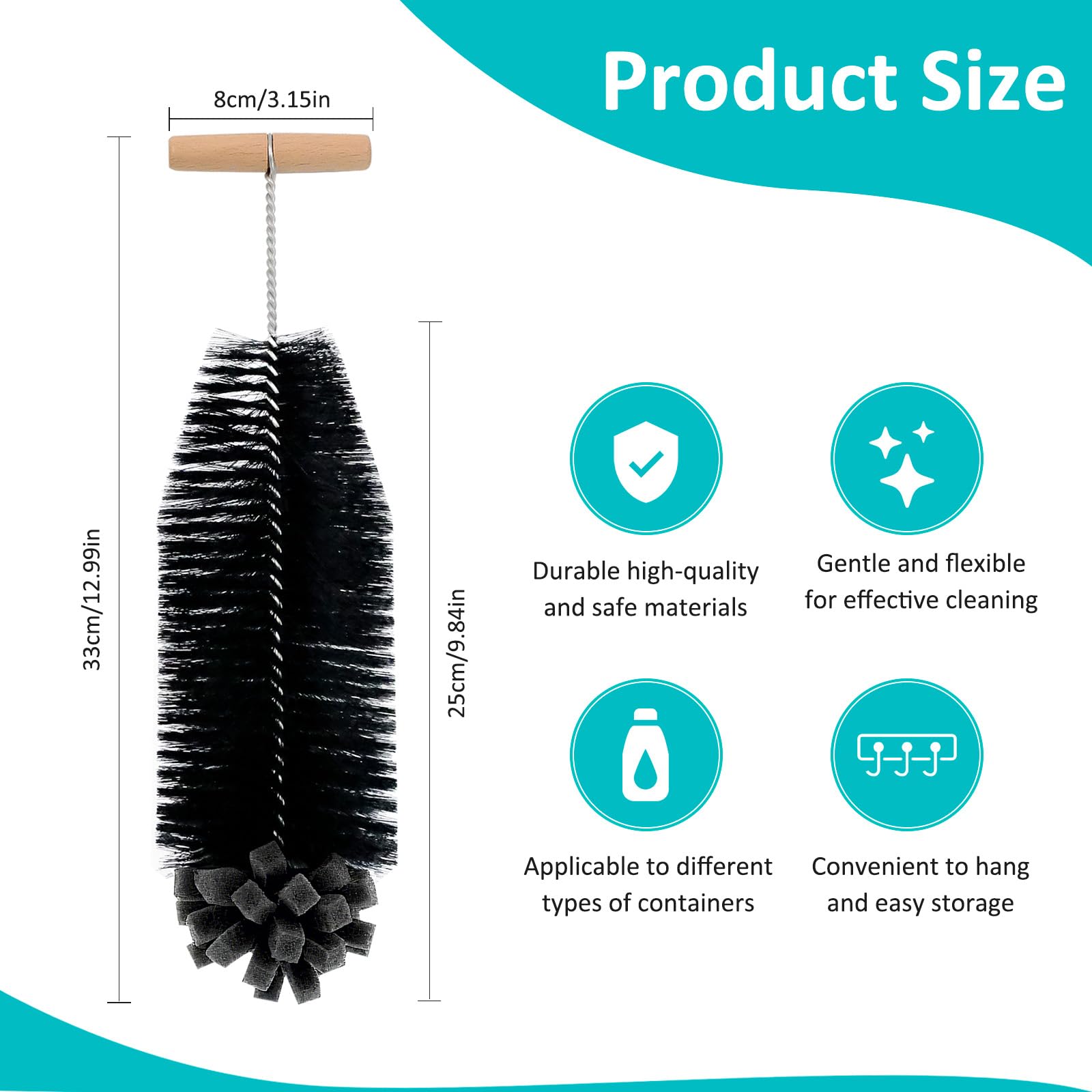 Bottle Brushes for Cleaning Scratch-Free Bottle Cleaner Brush with Wood Handle - Image 2