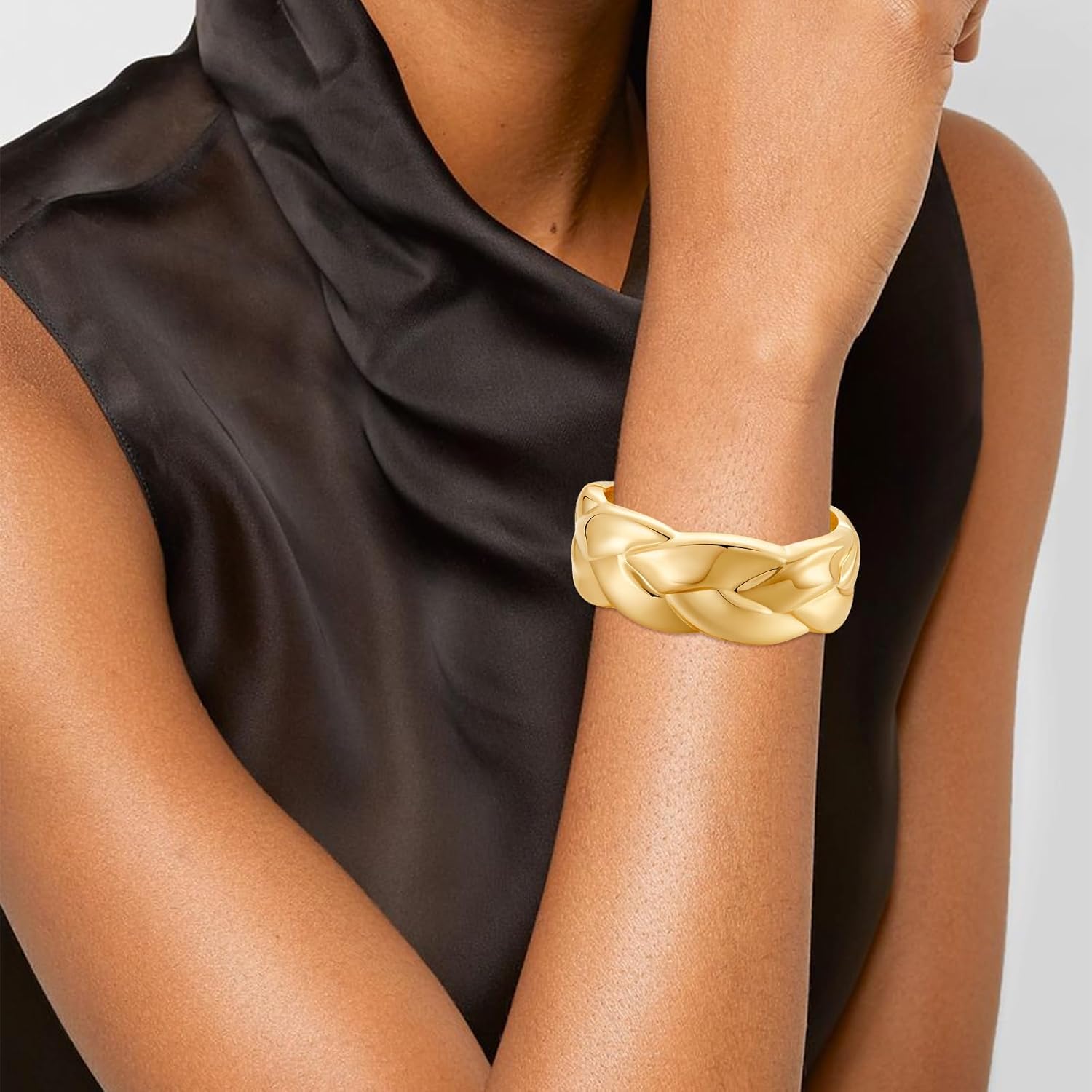 YBMYCM Chunky Gold Cuff Bangle Bracelets for Women Wide Gold Bangle Hammered Open Wrist Cuff Bracelets Wrap Bracelet - Image 5