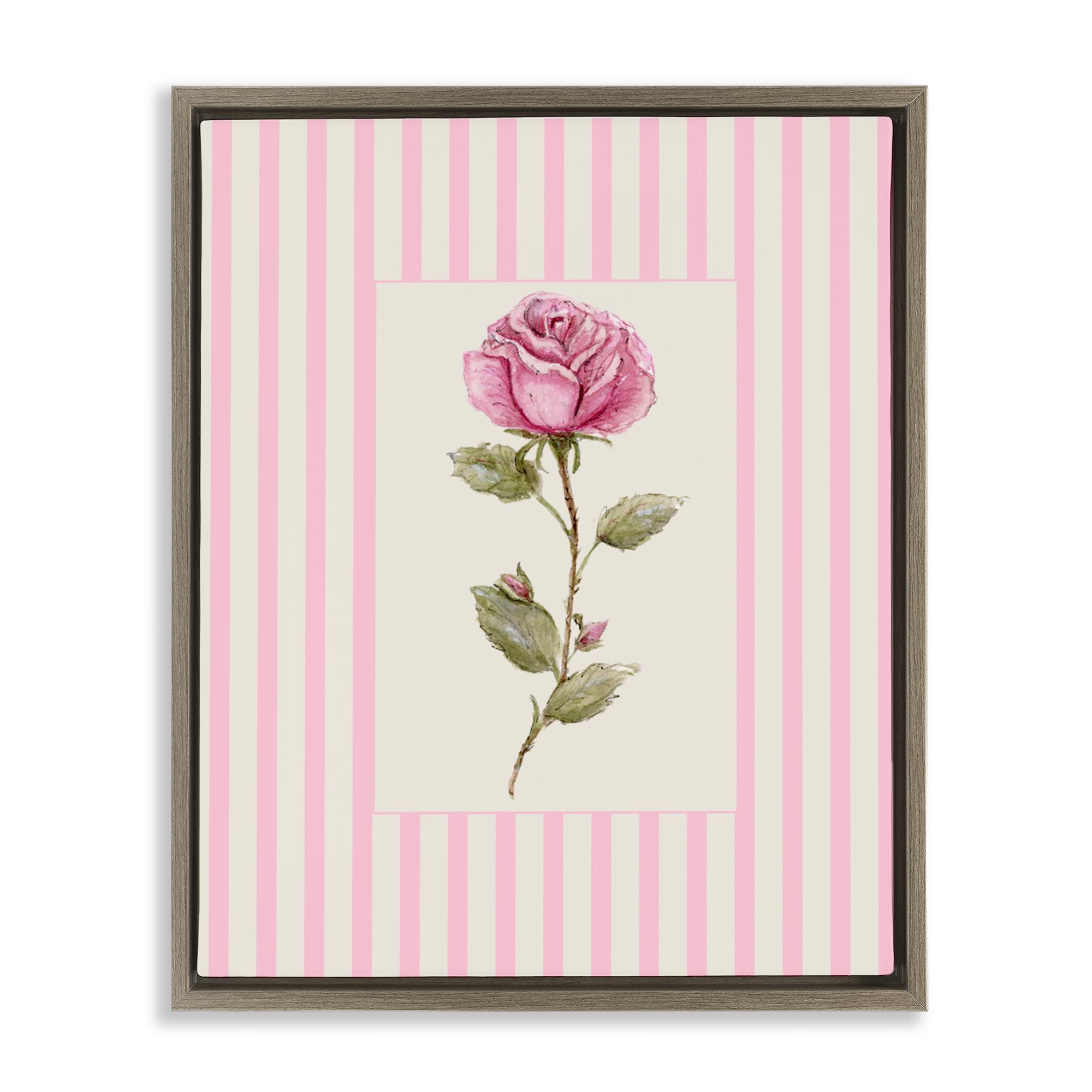 'Pink Stripe Rose'| Floating Frame Canvas Art