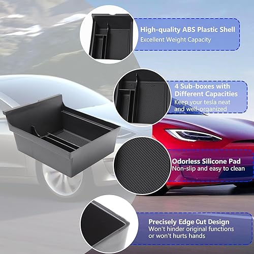 Miniatura 2 de Dozod Bandeja organizadora de consola central de 9 piezas compatibles con Tesla Modelo 3 Modelo Y 2024-2021, caja de almacenamiento para