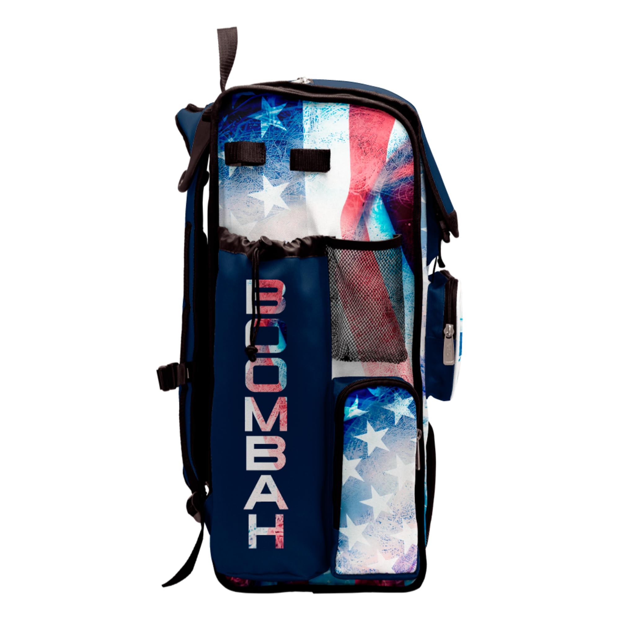 Boombah Superpack Bat Bag - Backpack Version (no wheels) - Holds 4 Bats - USA Baseball Flag White/Royal Blue/Red