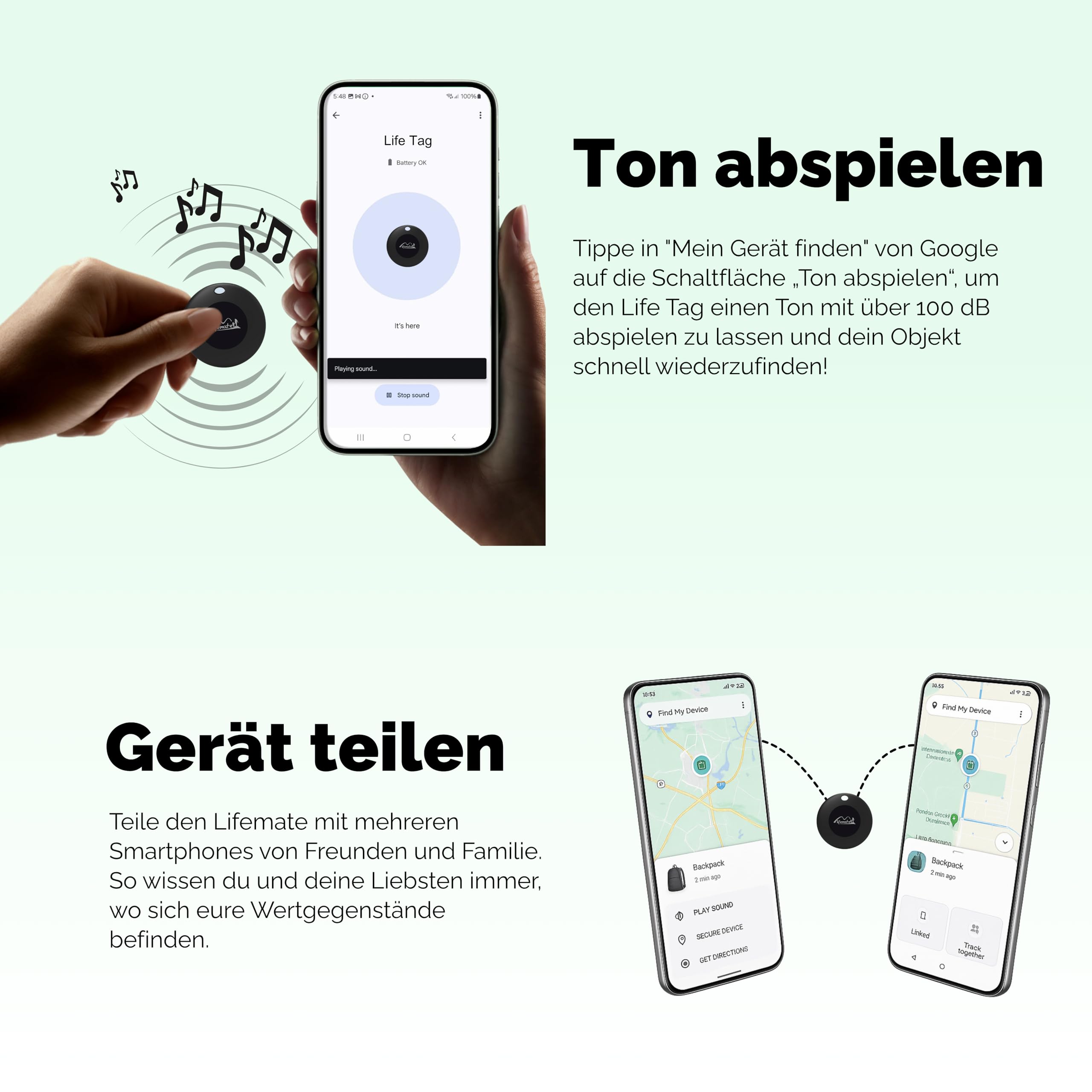 Lifemate Life Tag 6er-Pack – Bluetooth Tracker Android mit „Mein Gerät Finden“-App, Wasserdicht, Lange Batterielaufzeit Android Tracker Tag – Ideal für Schlüssel, Taschen, Haustiere & Gepäck