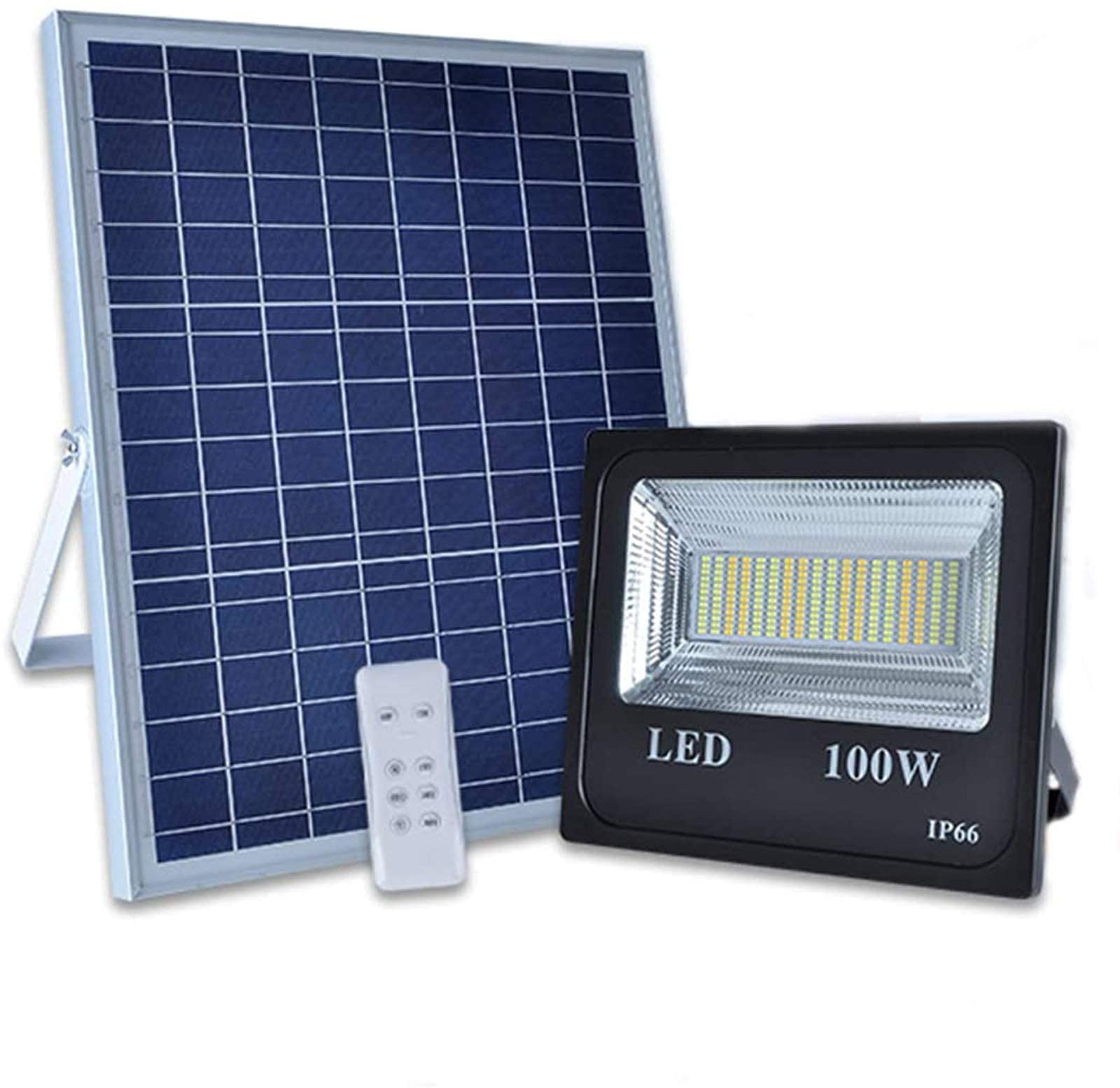 Faretti Solari A LED da 100 W per Esterni, con Accensione Automatica dal Tramonto All'Alba, Telecomando, 3 Temperature di Colore, Impermeabili Ip66, Faretti Solari P