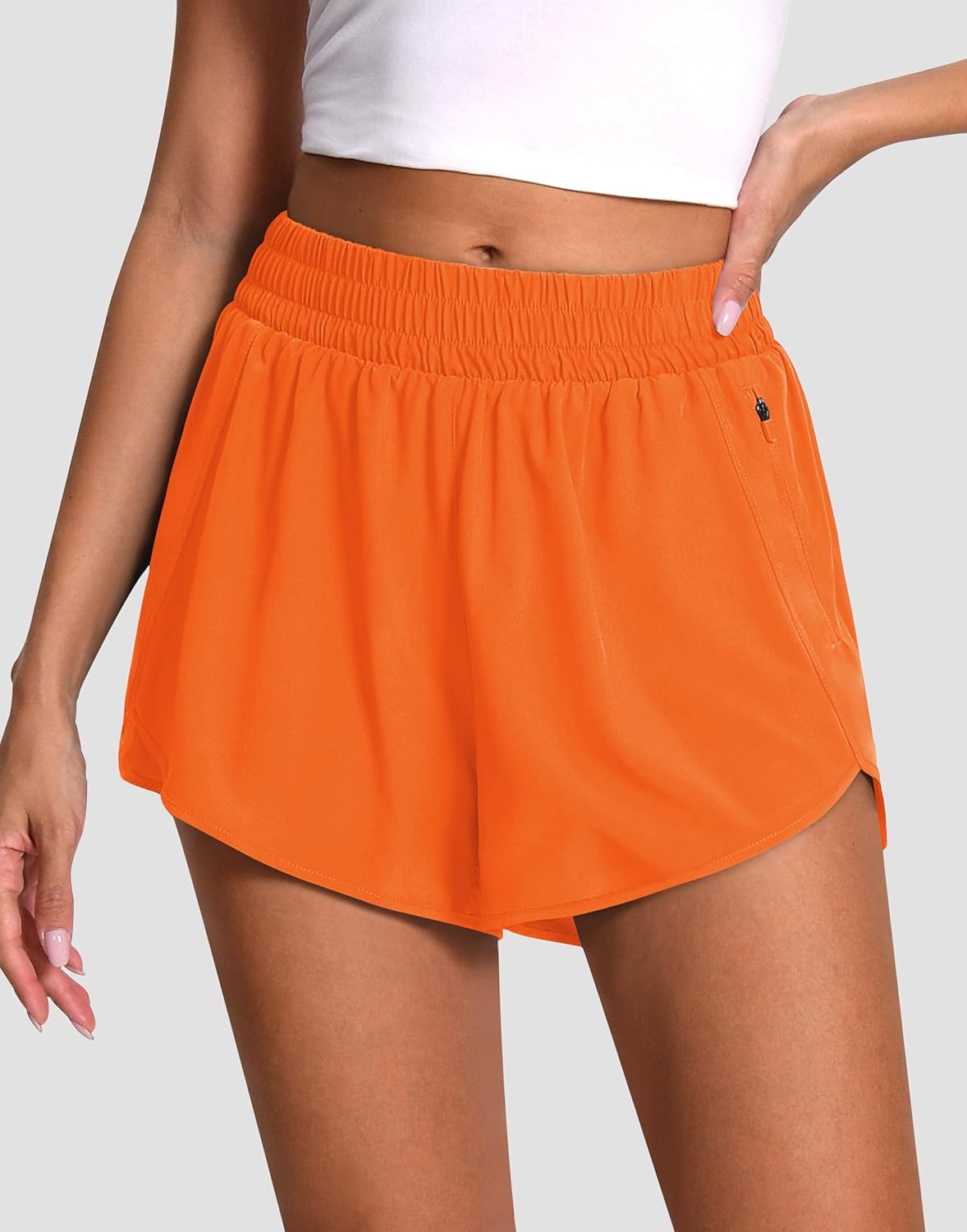 Women's 3" High Waisted Running Shorts Quick Dry Dolphin Sporty Athletic Gym Track Shorts for Women with Zipper Pocket