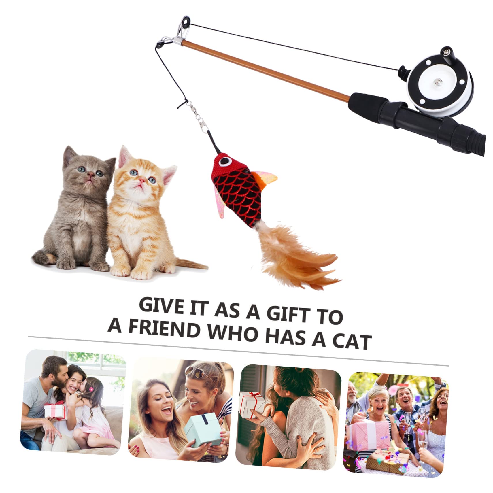 Beaupretty 3pièces Canne à Taquiner Chat Interactive avec Poisson Simulé Élastique Extensible pour Chats Amusants Et Actifs