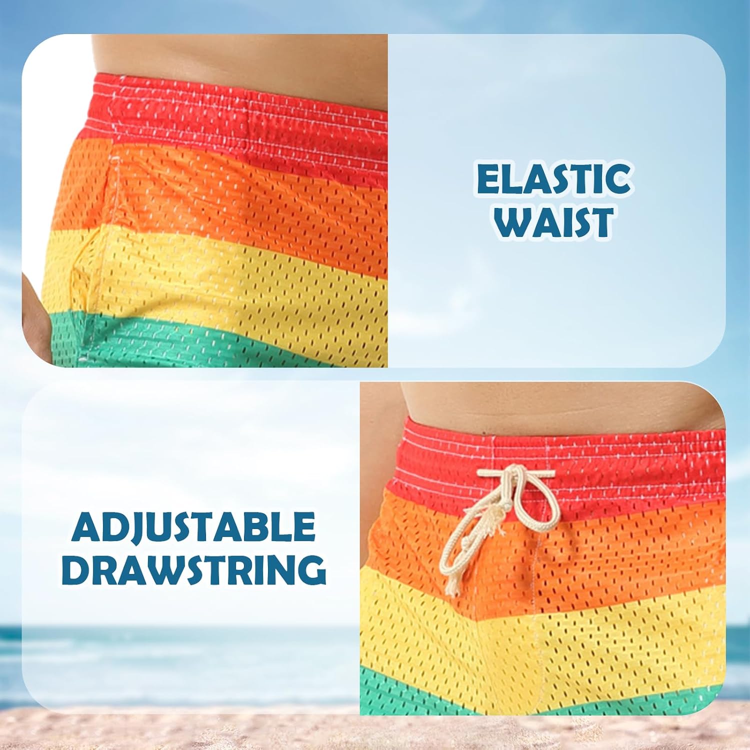 Mens Rainbow Mesh Shorts Sexy Underwear Pride Outfits 3 Inch Inseam Athletics Sweat Shorts with Pockets