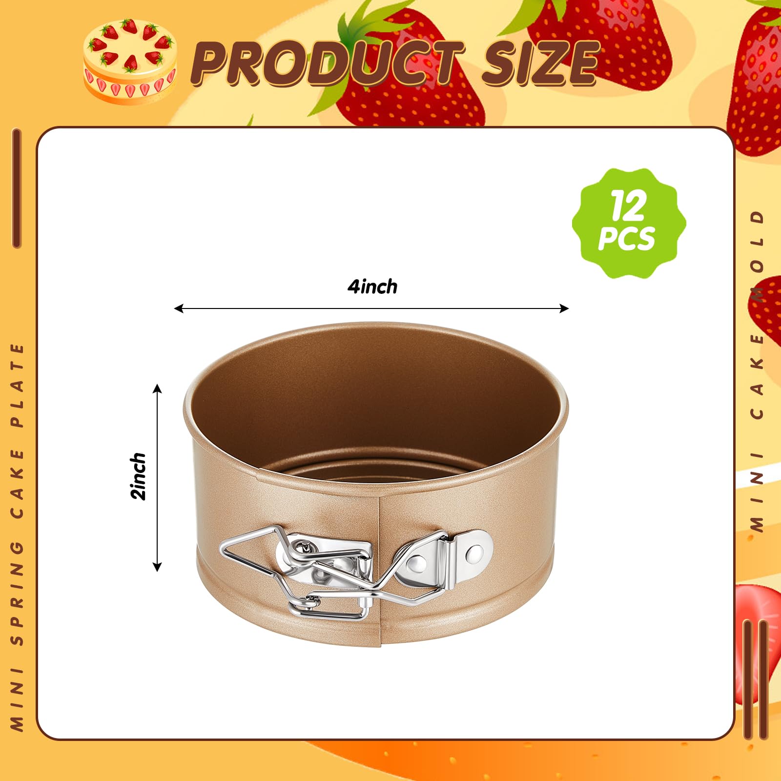 Sunnyray 12 moldes de 4 pulgadas con forma de resorte, pequeños moldes redondos a prueba de fugas, mini molde para tartas de queso con parte inferior extraíble antiadherente para hornear mini pastel