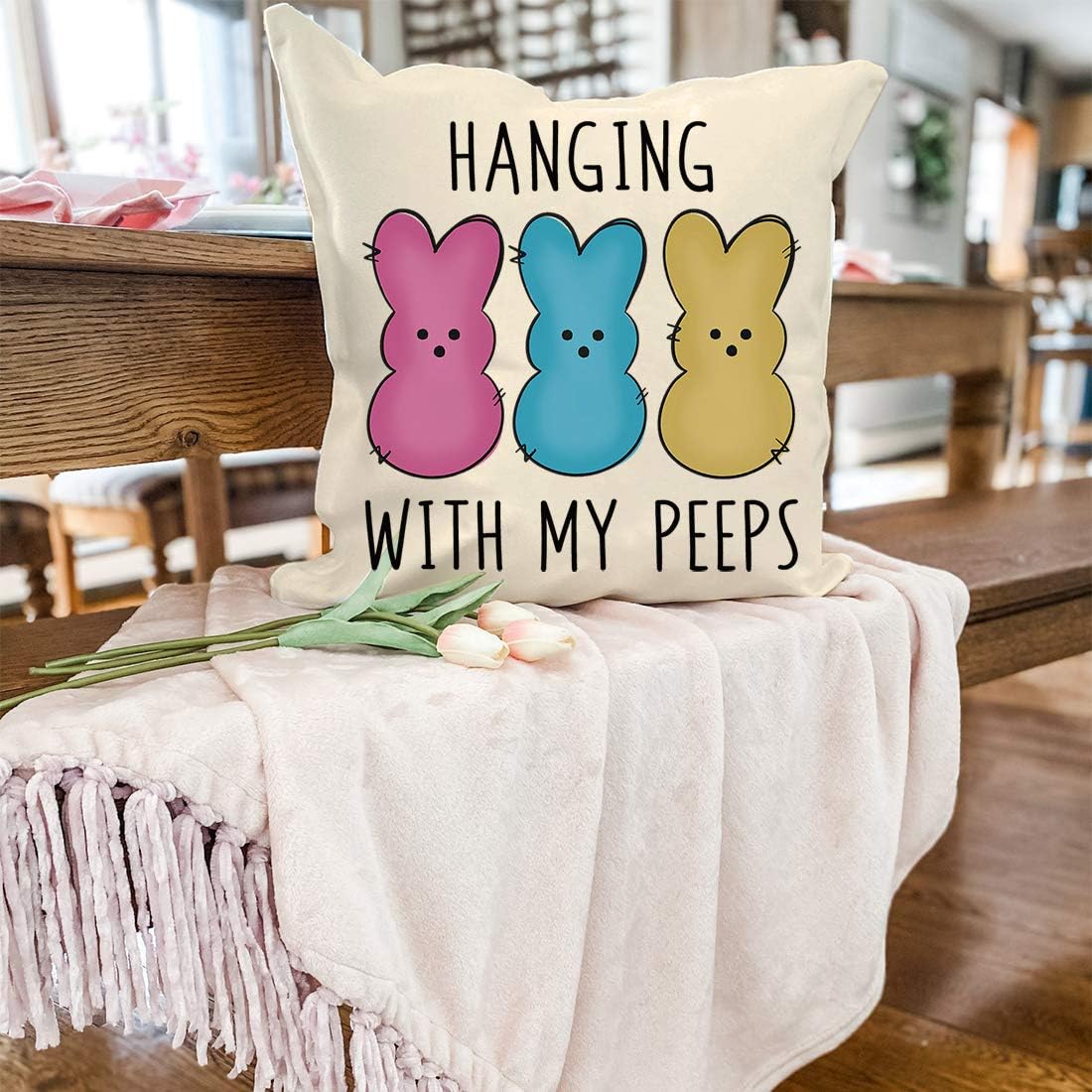 PANDICORN Set of 4 Easter Pillow Covers 18x18 for Easter Decorations, Easter Egg Bunny Rabbit Peeps Gnome Cross Carrot, Spring Decorative Throw Pillows Cases for Outdoor Decor Porch