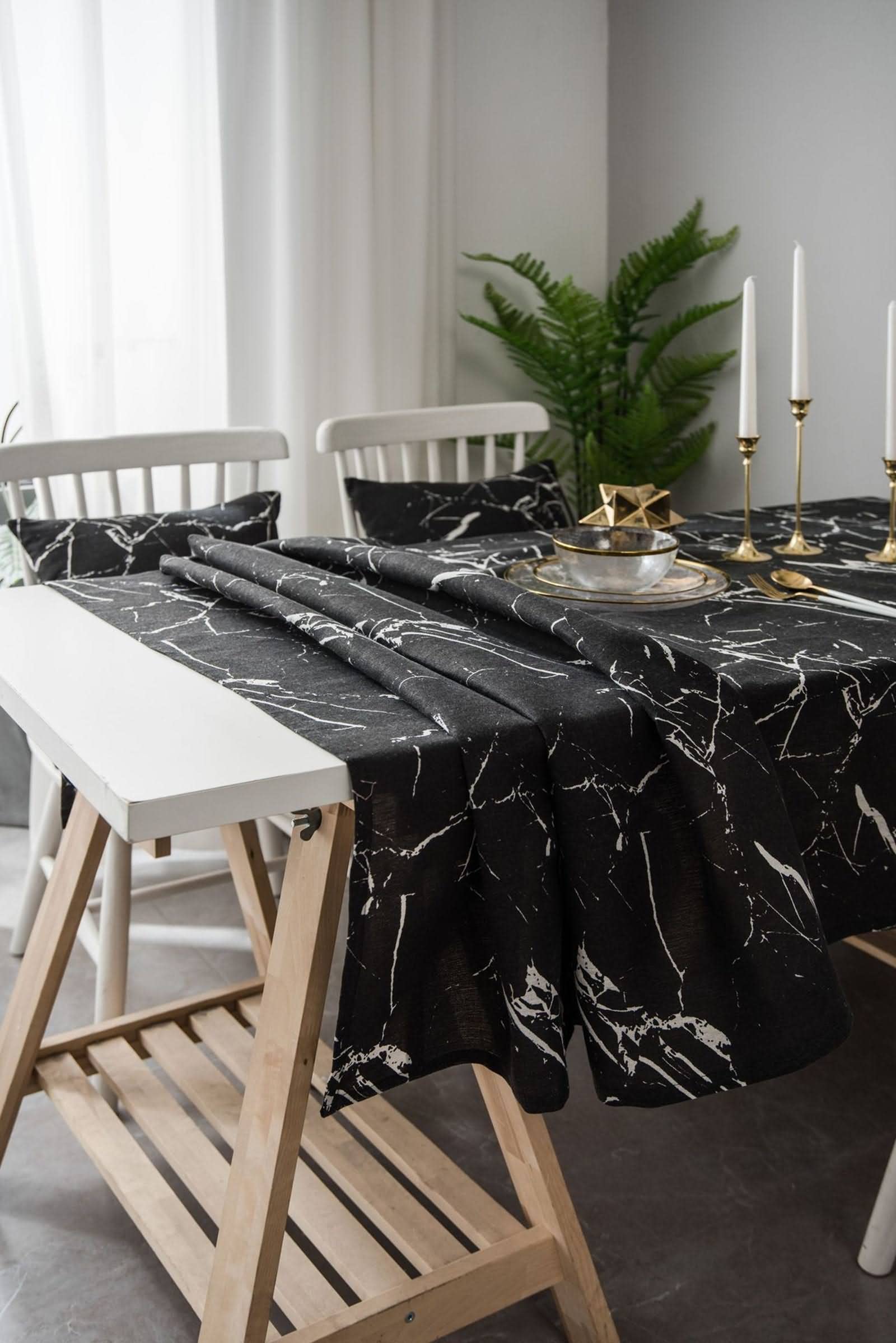Mantel Rectangular Ajustable Mesa Pequeña Manteles Ules Patrón De Marmoleado Simple Moderno Grande Individuales Antimanchas Negro Sabana Algodon Protección Decoración 140X250Cm
