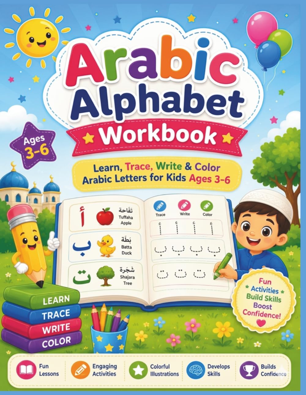 Arabic Alphabet Workbook: Learn, Trace, Write & Color Arabic Letters for Kids Ages 3–6