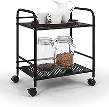SunnyPoint 2-Tier Metal Rolling Utility Cart – Mobile Storage Shelf with Caster Wheels – Small Space Organizer for Home, Office, Bedroom, Kitchen (BLK)