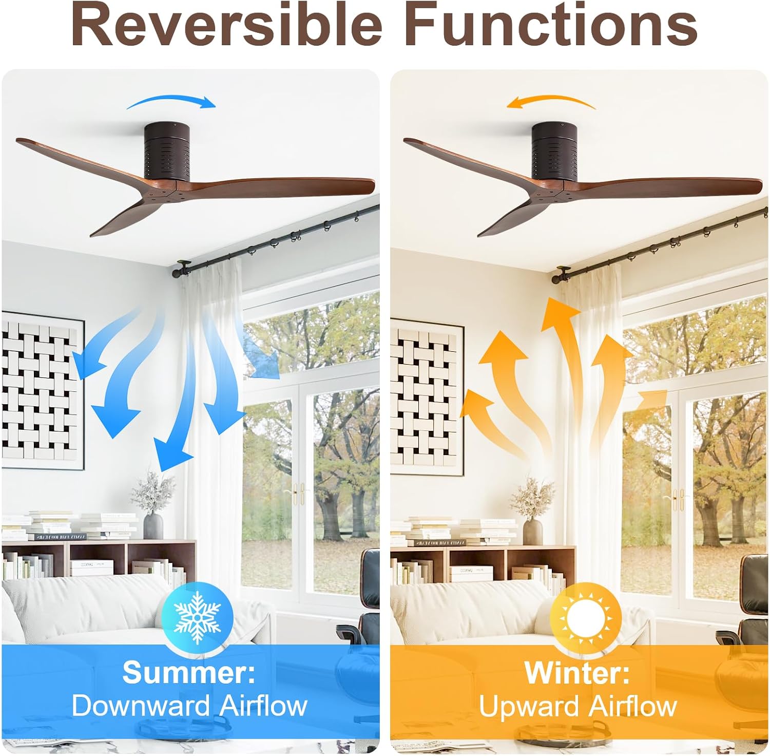 Sofucor 52 Inch Ceiling Fan No Light, Solid Wood Indoor/Outdoor Ceiling Fans Without Lights, Reversible DC Motor, 6 Speed, Flush Mount Ceiling Fans for Bedroom Living Room Farmhouse Patio - Image 5