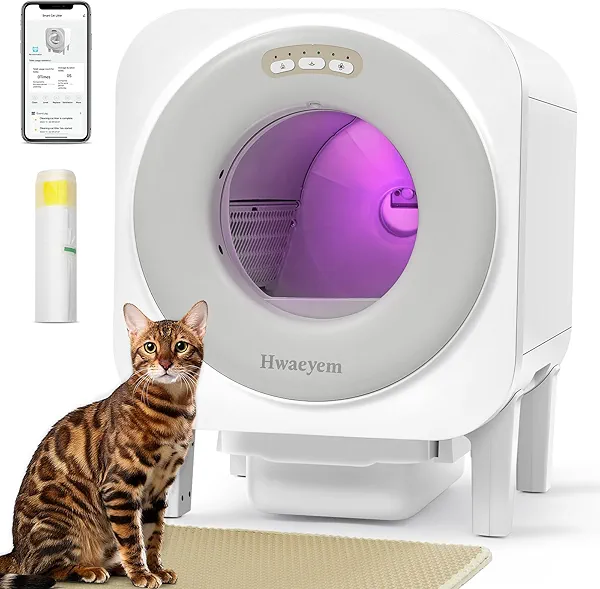 Self Cleaning Litter Box, 68L Large Capacity Automatic Cat Litter Box Self Cleaning for Multiple Cats, Automatic Litterbox with App Control Safety Protection Odor Removal