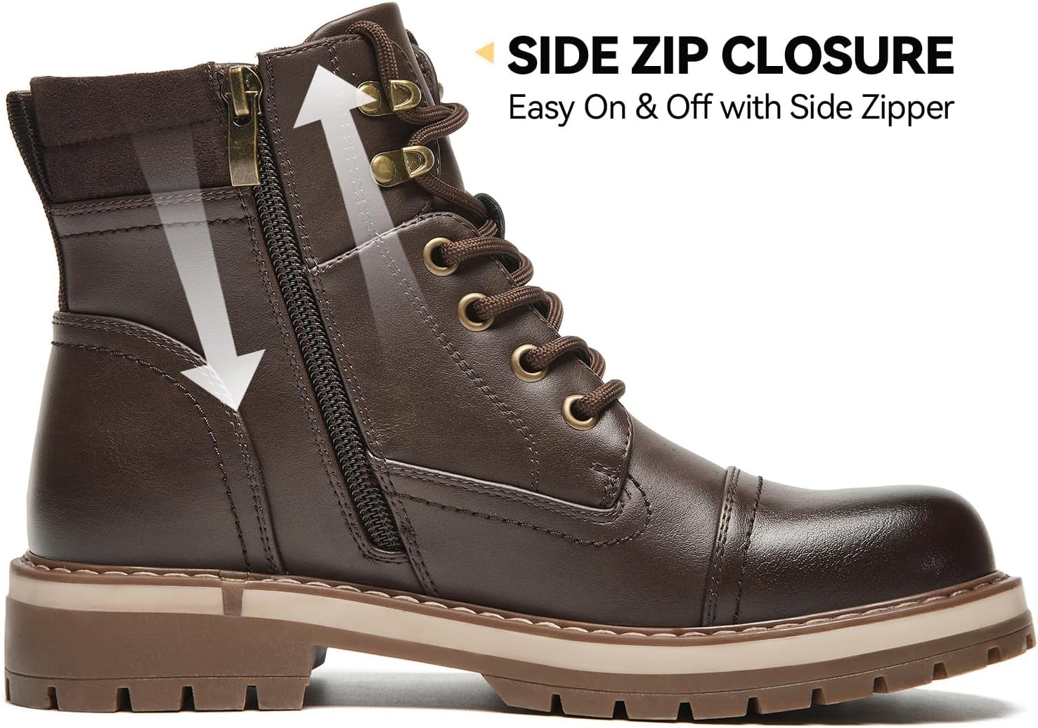 Combat Boots for Women, Side Zipper, Lug Sole for Everyday Wear image 4