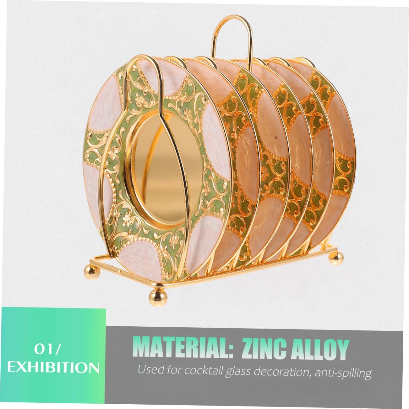 Zinc Alloy Stylish Cup Holder Set with Anti-Spilling Saucers and Rack for Table Decor and Office Use