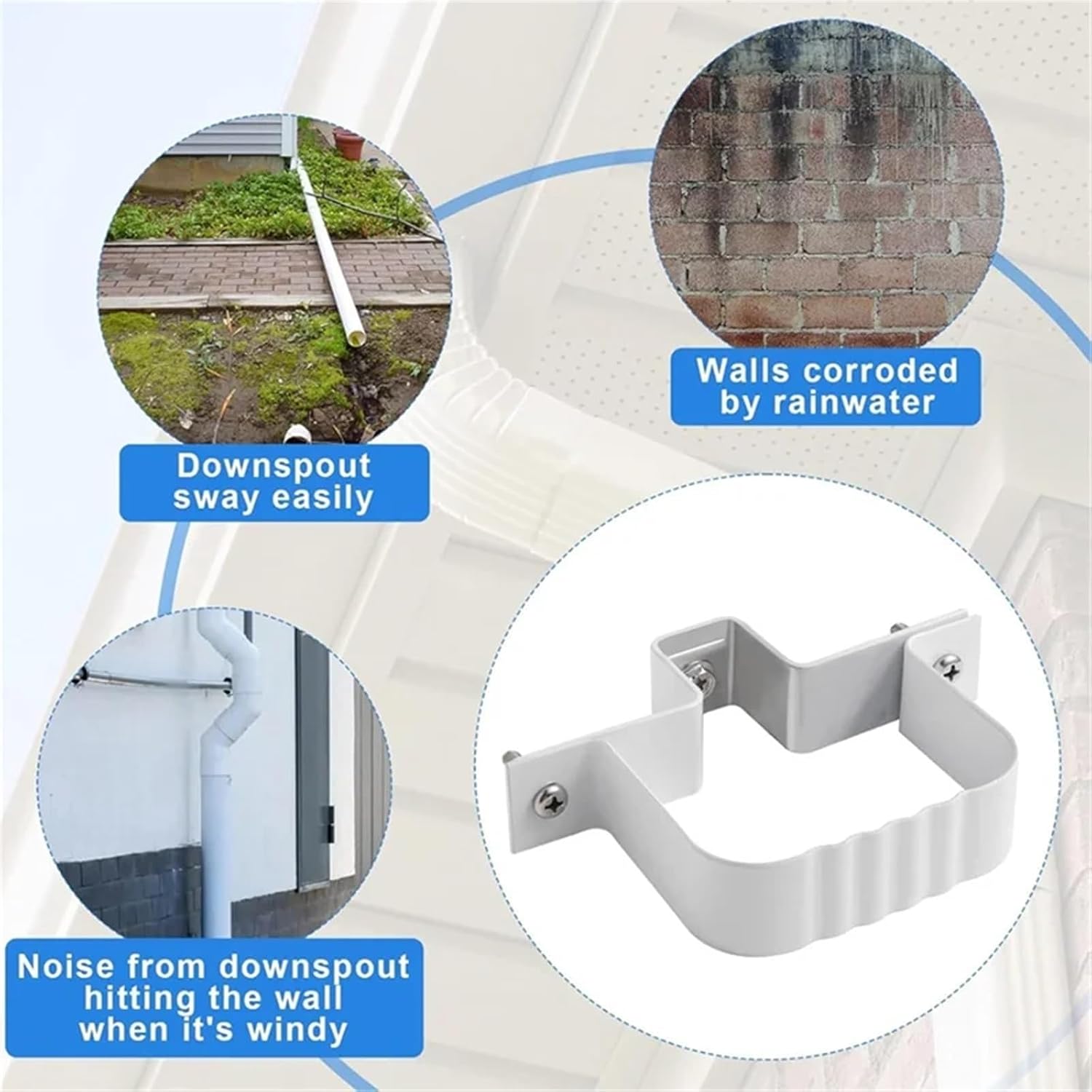 Gutter Hinge 4/2Sets Downspout Straps And Wall Bracket Fasteners White(2SETS)