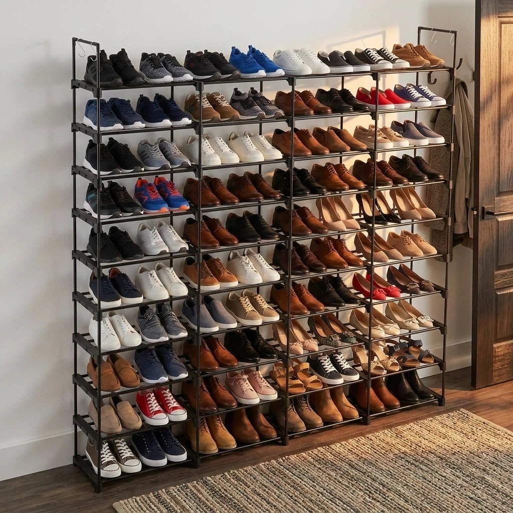 10 Tiers Metal Frame Shoe Rack Organizer,Holds 50-70 Pairs of Shoe,Simple Shoe Rack for Entryway