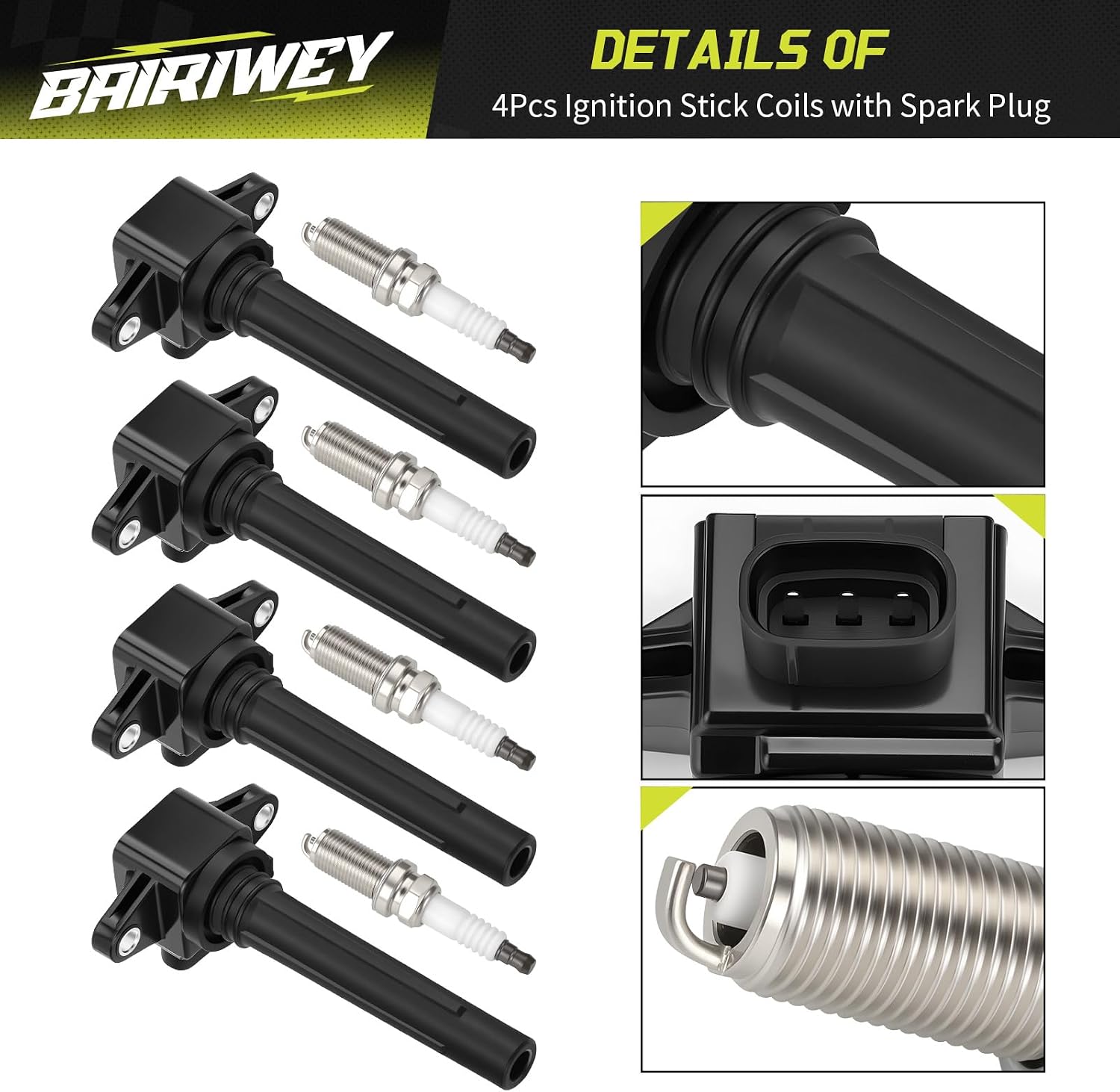 4Pcs Ignition Stick Coils with Spark Plug Compatible with Yamaha TX1800 RX1800 SXT1800 XAT1800 BXT1800 FB1800 FC1800 GX1800 FX1800 2008-2023 6S5-82310-02-00