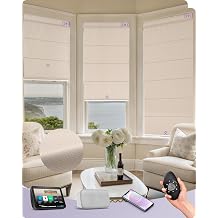 Graywind Smart Roman Shades Compatible with Alexa Google Rechargeable Motorized Blinds with Remote Blackout Roman Window Shades Plain Fold and Soft for Doors Bedroom, Custom Size Textured Beige