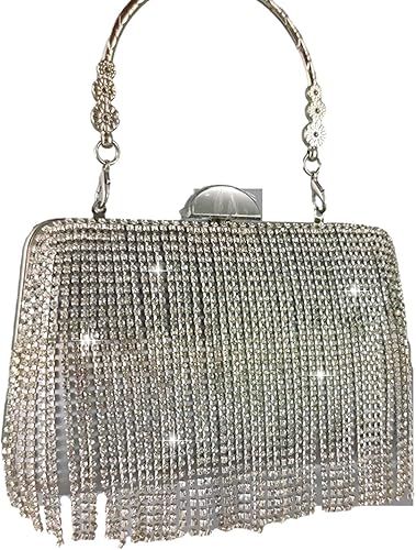 Miniatura 2 de Boutique De FGG Bolso de mano de cristal con borla, elegante bolso de noche para novias, bolsos de diamantes de imitación de fiesta de boda