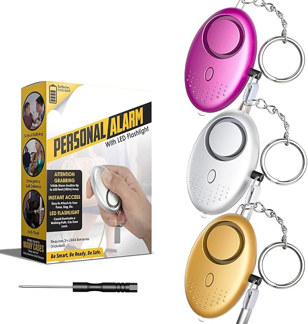 Personal Alarm, 3 Pack 140db Loud Police Approved Security Sirens Keychain with Flashlight, Panic Rape Attack Self-defense Mini Safety Sound Alarms for Women Kids Elderly Students