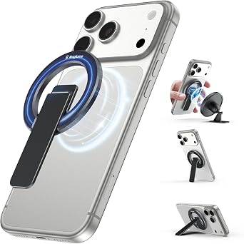 Dual-Sided Magnetic Phone Stand, for MagSafe Adjustable Kickstand Grip | Strong Magnetic Phone Holder with Foldable Stand, Compatible with Car Mounts & Gym Equipment for iPhone 17-12 Series, Black