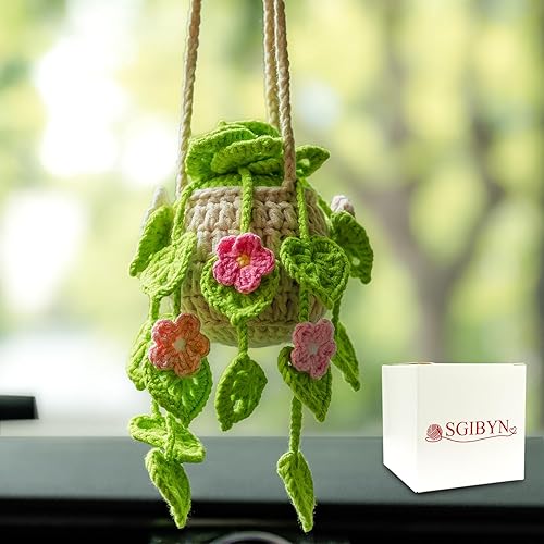 Miniatura 10 de SGIBYN Planta colgante de ganchillo para automóvil, decoración interior de automóvil, decoración de automóvil, accesorios estéticos de automóvil