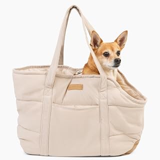 NoblePup Plush Dog Purse Carrier for Small Dogs Under 15 lbs - Soft Tote Bag with Safety Harness Clip, Cozy Travel Shoulder Carrier, White