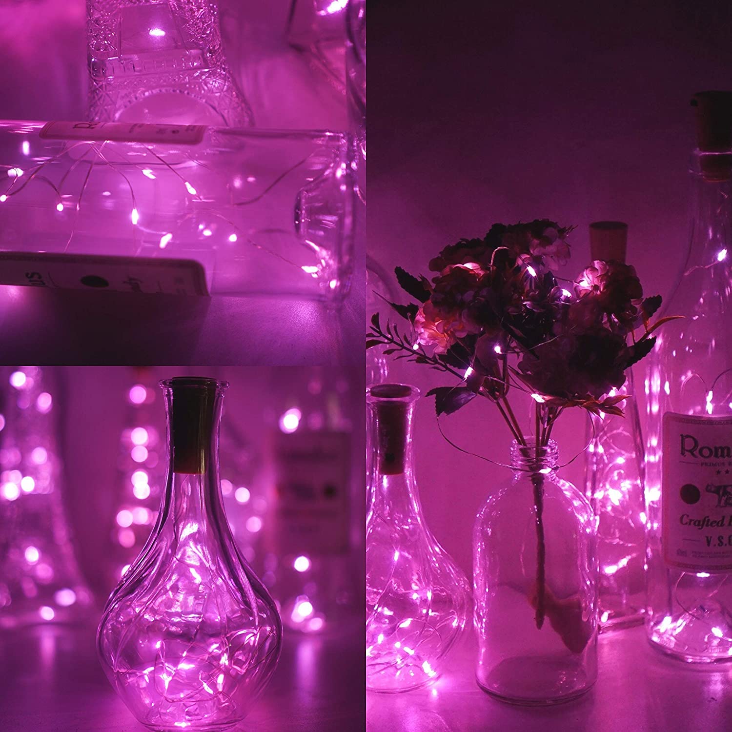 buddies cart Wine Bottle Cork String Lights - 20 LED/2M Copper Wire | Battery Operated | Perfect for New Year, Wedding, Birthday Decorations | (Pack of 5, Pink) - Bottle Not Included 4