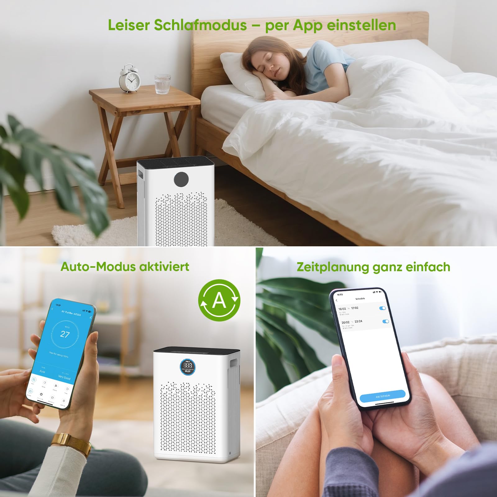 Luftreiniger mit App & Alexa, H14 HEPA Aktivkohlefilter, Smart Luftreiniger für Allergiker, gegen Pollen, Staub, Tierhaare & Gerüche, leiser Schlafmodus, Auto-Modus für Schlafzimmer & Wohnung