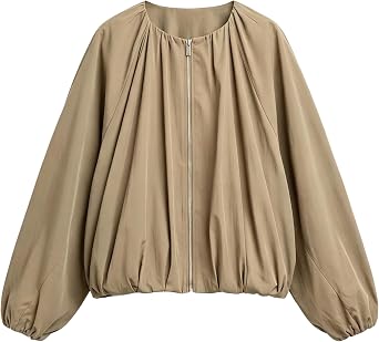SCUSTY Womens Short Bomber Jacket Casual Lightweight Crewneck Zipper Up Fall Coat