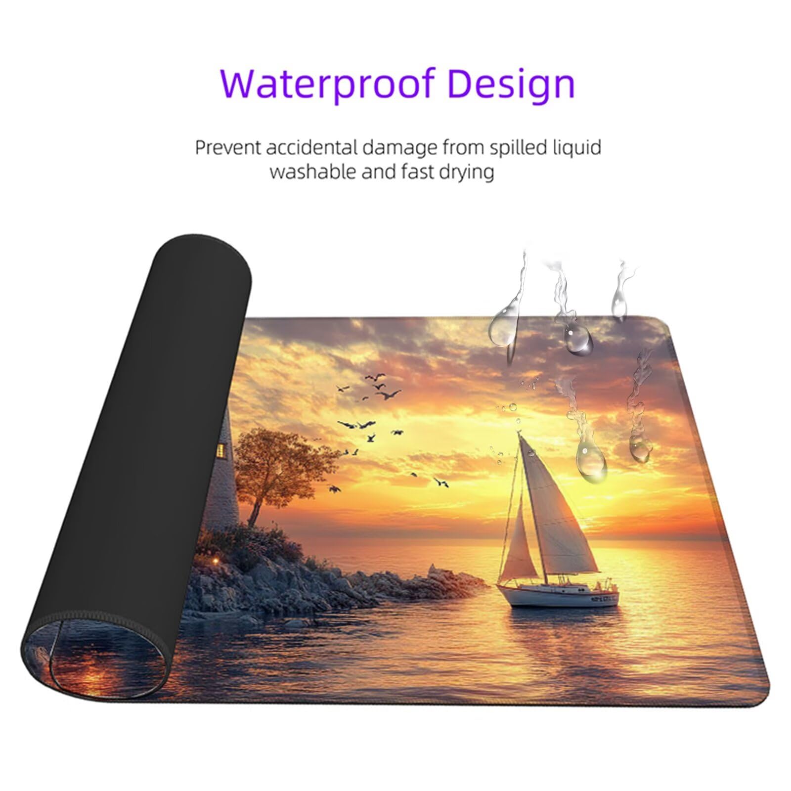 Alfombrilla Ratón Atardecer Alfombrilla Escritorio Faro Mouse Pad Gaming Duradera, Mouse Pad Grande Gaming Mejora Precisión y La Velocidad, Desk Mat para Jugadores, PC, Oficina 1600x800x3mm Y2-101