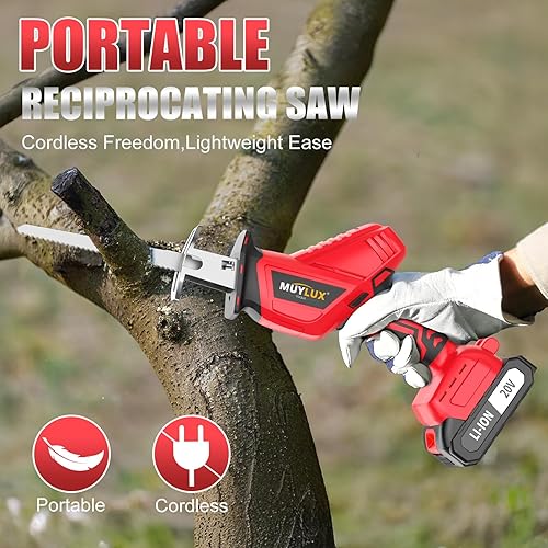 Miniatura 2 de Sierra recíproca inalámbrica, sierra eléctrica con batería y cargador, sierras eléctricas de batería de 20 V, velocidad variable de 0-3500 SPM,