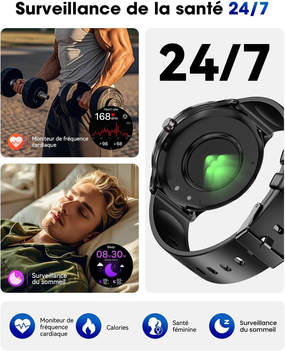 Reloj Inteligente Hombre, 1,75" AMOLED Pantalla Grande Moda Smartwatch,Correas Dobles/Llamadas Bluetooth/Podómetro/Pulsómetro/Monitor de Sueño/100+ Modos Deportivos para Android iOS (Marrón) (Negro)