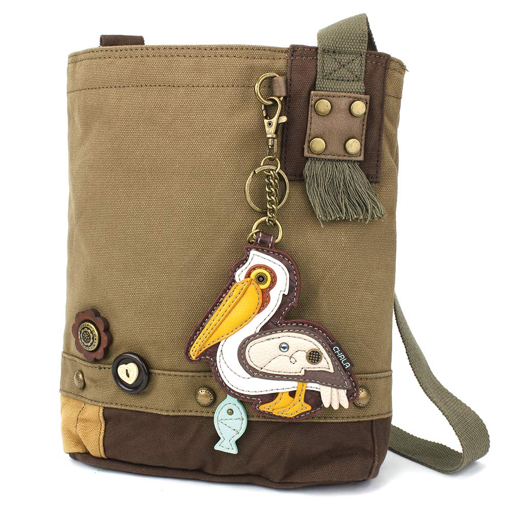 CHALA Patch Cross-Body Women Handbag, Canvas Messenger Bag Olive, Metal Charming Cross - Oliv, Medium — view 66