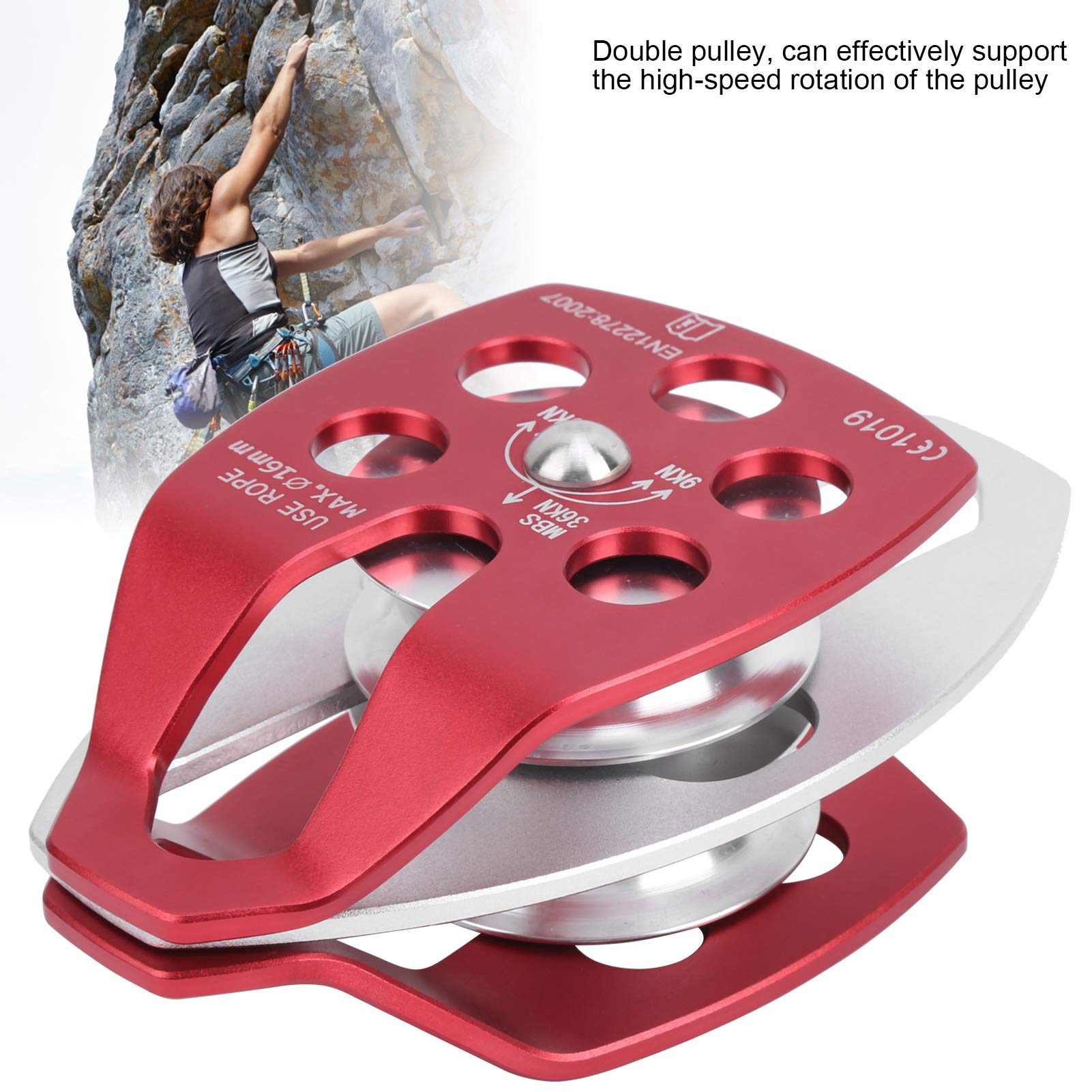 Alomejor Polea de Doble polea, polea de Cuerda giratoria, árbol Fijo, polea de Escalada en Roca, Rappel, arbolista, Equipo de Seguridad de Rescate