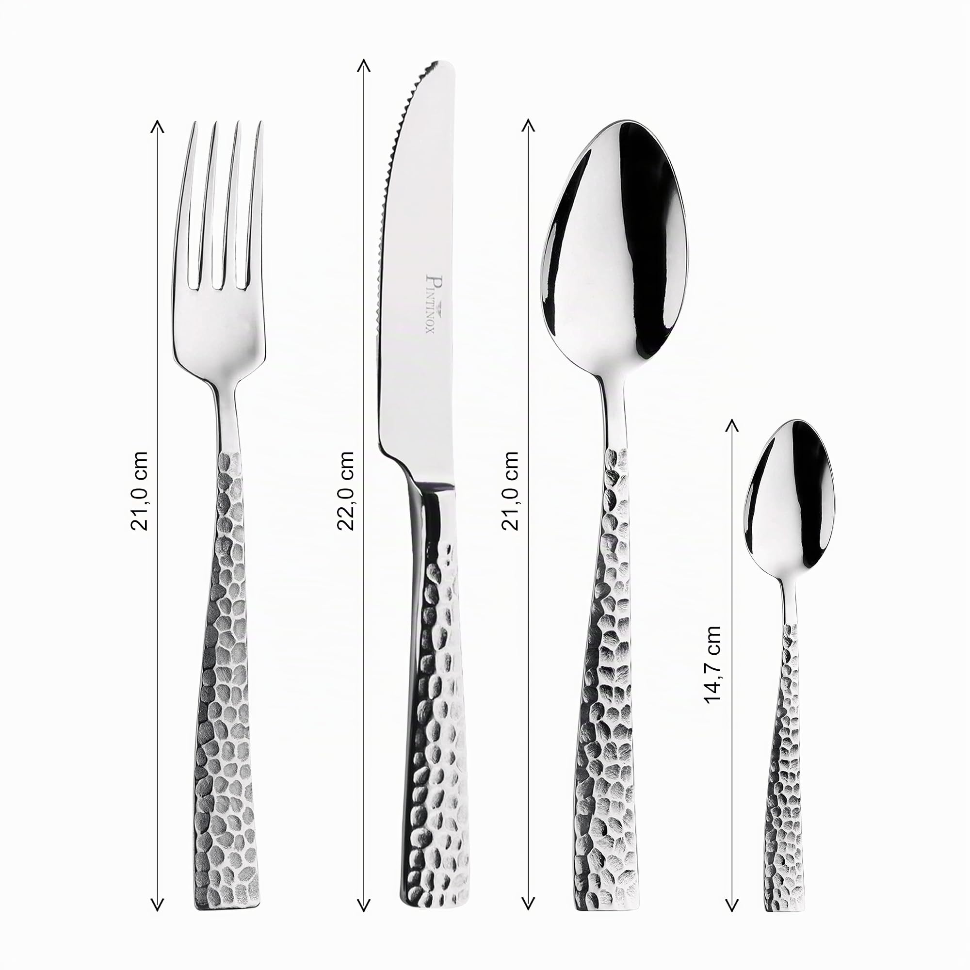 Pintinox, Set 24 pezzi Posate Palace Martellato, Acciaio Inox, Made in Italy, 6 persone