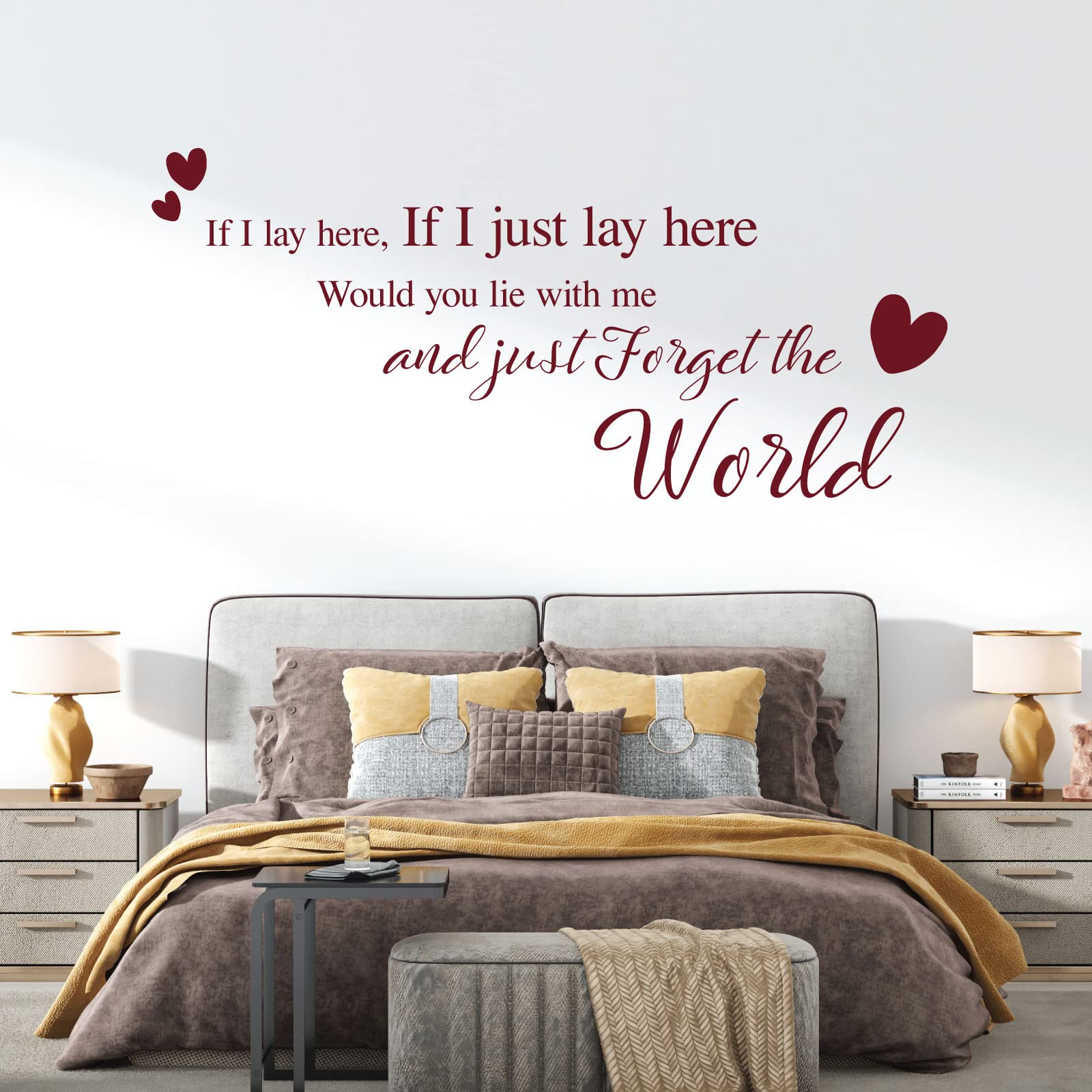 If I Lay here... Would You Lie with me and just Forget the World - Wall Quote, Wall Art Sticker [Medium] [Burgundy]