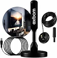 EXBOM Antena Digital Interna e Externa HDTV 4K com Cabo de 5metros e Base com imã – Compatível com Smart TV, Led, LCD, 3D - Capta Sinal HD UHF/VHF