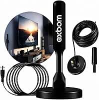 EXBOM Antena Digital Interna e Externa HDTV 4K com Cabo de 5metros e Base com imã – Compatível com Smart TV, Led, LCD, 3D - Capta Sinal HD UHF/VHF