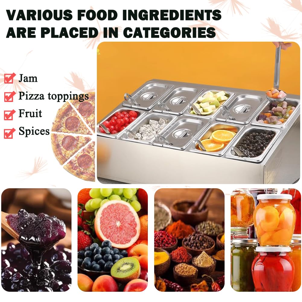 Contenedor para Condimentos De Pizza con Tapa, Contenedor De Exhibición De Servicio De Alimentos para Mostrador, Accesorios para Horno De Pizza, Caja para Condimentos De Frutas,10 Grid