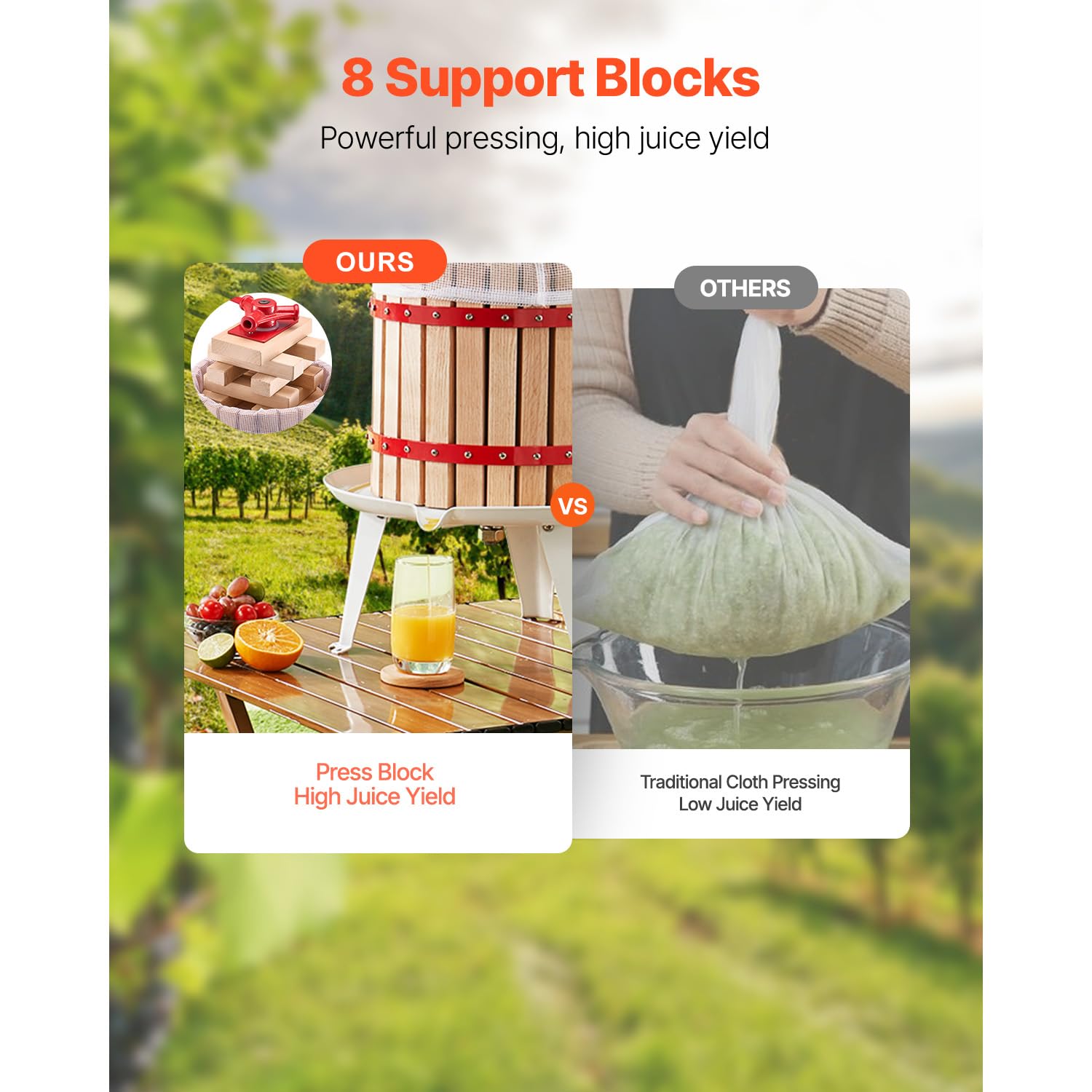 Happybuy 6L/1.6 Gal Fruit Wine Press - Solid Wood Basket with 8 Blocks. A Heavy - Duty Manual Juice Maker for Cider, Apple, Grape, and More. Ideal for Kitchen and Home Use, Complete with Handle!?