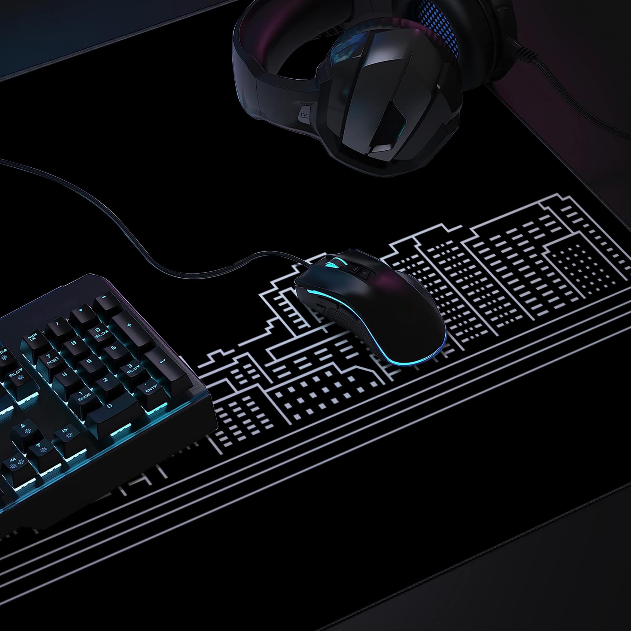 LL-COEUR Alfombrilla de Ratón Grande para Juego Negro 120x50x0,3CM Almohadilla de Escritorio Teclado Ordenador XXL Speed Gaming Mousepad XL