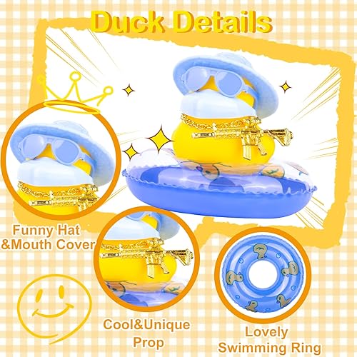 Miniatura 2 de MuMyer Adornos de pato de goma para automóvil, decoración de tablero de automóvil con accesorios geniales, cubierta de boca, mini anillo de