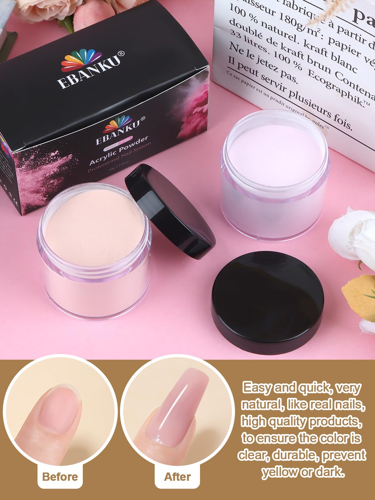 EBANKU Pink Nude Acrylic Powder Set - Image 4