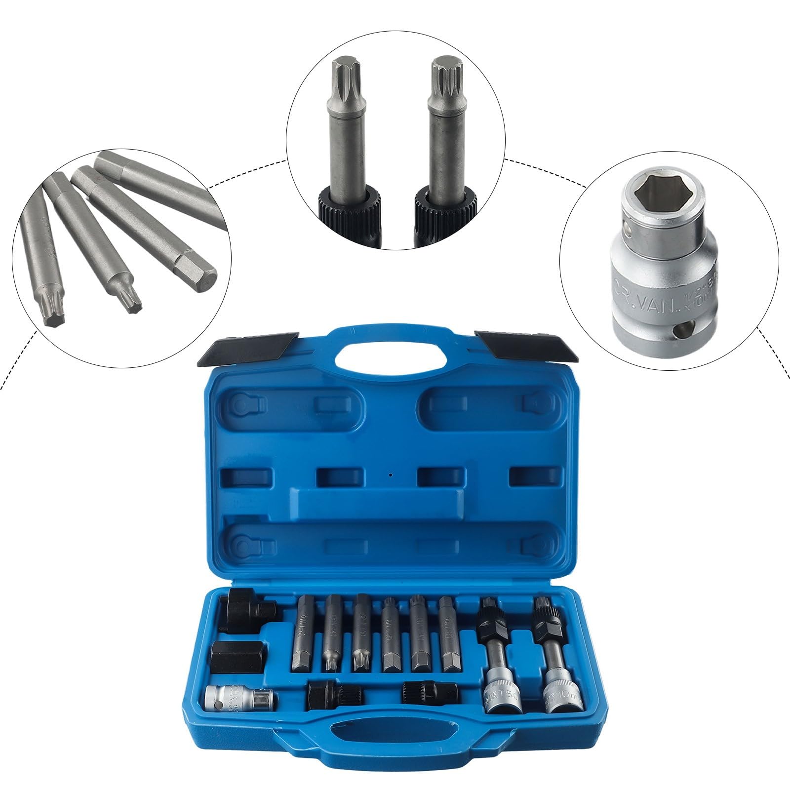 ZYWUOY Strumento di rimozione puleggia alternatore, set di chiavi per cinghia motore, kit professionale da 13 pezzi per prese M8 M10 T40 T50, custodia in metallo per riparazione auto manutenzione