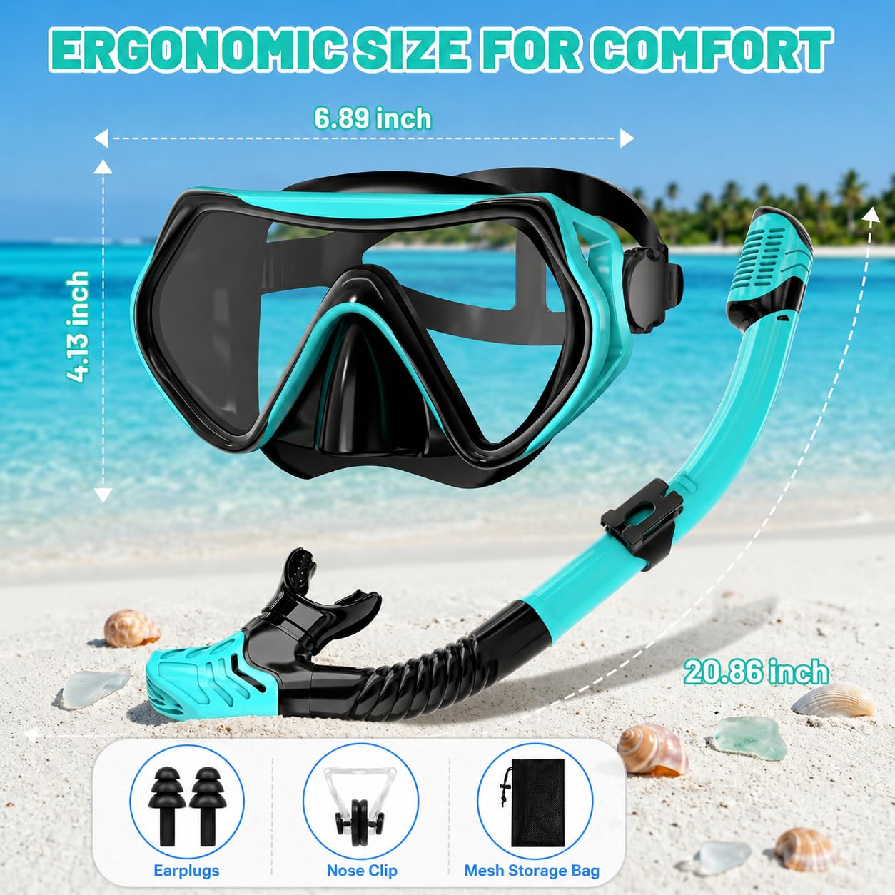 Schnorchel-Set Erwachsene 180° Panorama Sichtfeld Anti-Beschlag Taucherbrille Erwachsene für Strandurlaub Schnorcheln Wassersport, Schnorchelmaske mit Schnorchel inkl. Tasche Nasenklipp Ohrstöpsel